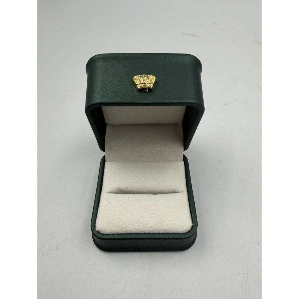 Dark Green Faux Leather Ring Box Crown Design Square Padded Lined Jewelry Case